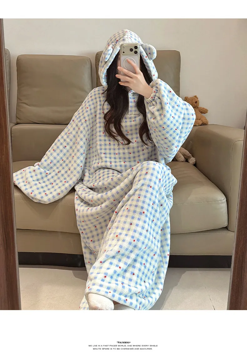 قماش الفانيلا 260 غرام بيجامة نسائية شتوية كرتونية أكمام طويلة ثوب نوم فضفاض مقاسات كبيرة 250 رطل ملابس منزلية · بيع بالجملة · تصنيع حسب الطلب · شحن عالمي - Detail 35