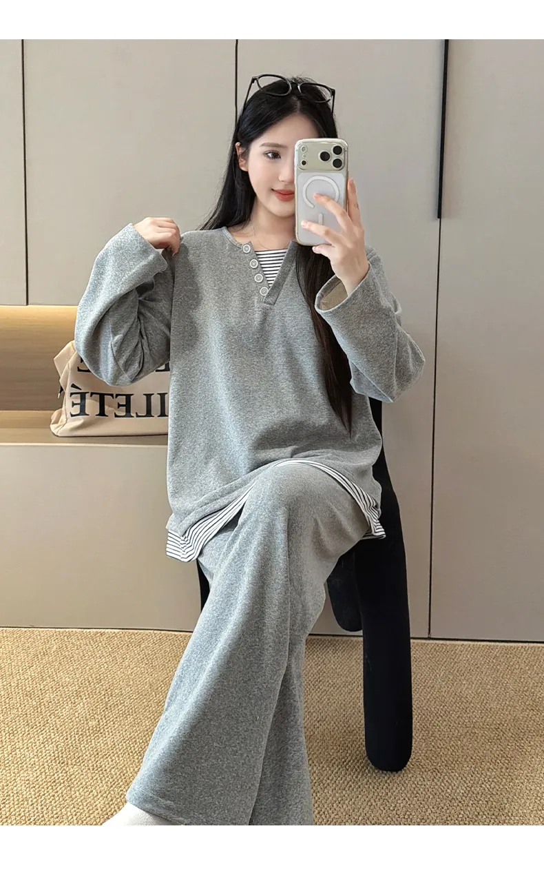 캐시미어 파자마 여성 가을겨울 캐주얼 긴팔 긴바지 빅사이즈 220근 홈웨어 세트 · 도매 · OEM · 전 세계 배송 - Detail 12