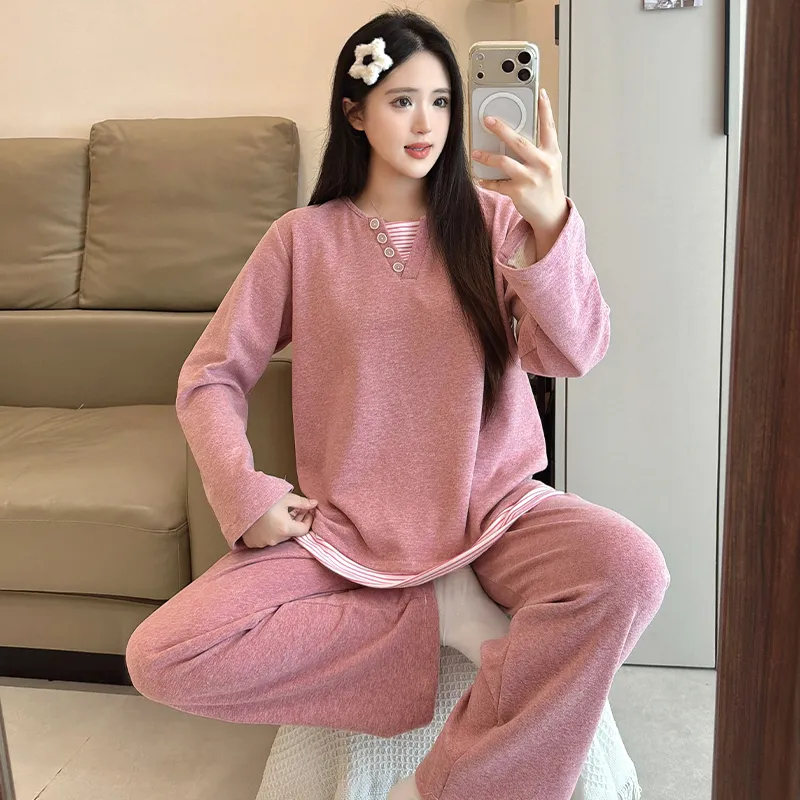캐시미어 파자마 여성 가을겨울 캐주얼 긴팔 긴바지 빅사이즈 220근 홈웨어 세트 · 도매 · OEM · 전 세계 배송 - View 3