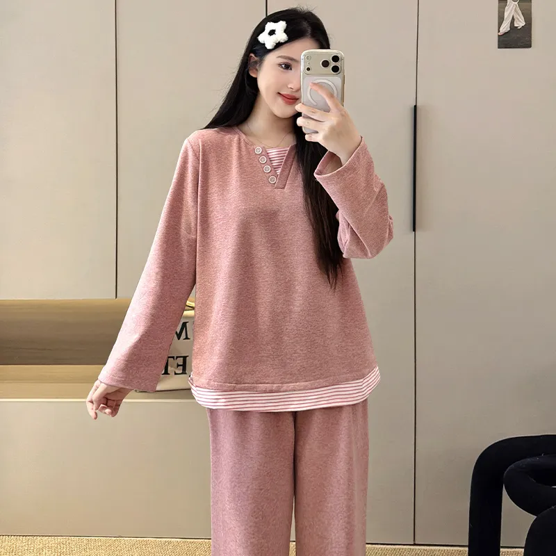 캐시미어 파자마 여성 가을겨울 캐주얼 긴팔 긴바지 빅사이즈 220근 홈웨어 세트 · 도매 · OEM · 전 세계 배송 - View 2