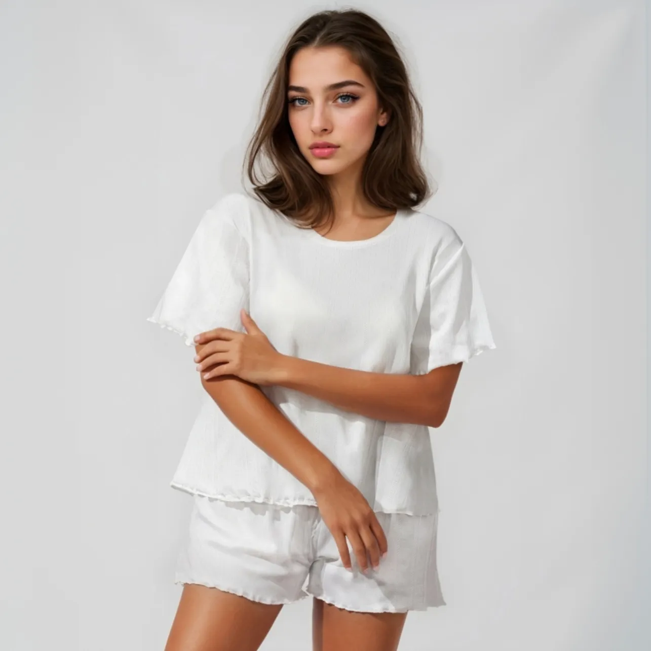 Wholesale Europe & US Cross-Border Bestseller Women's Pajama Set, Comfortable Crew Neck Top and Shorts, Casual Wearable-Outside Loungewear · Wholesale · OEM · Worldwide Shipping - View 4