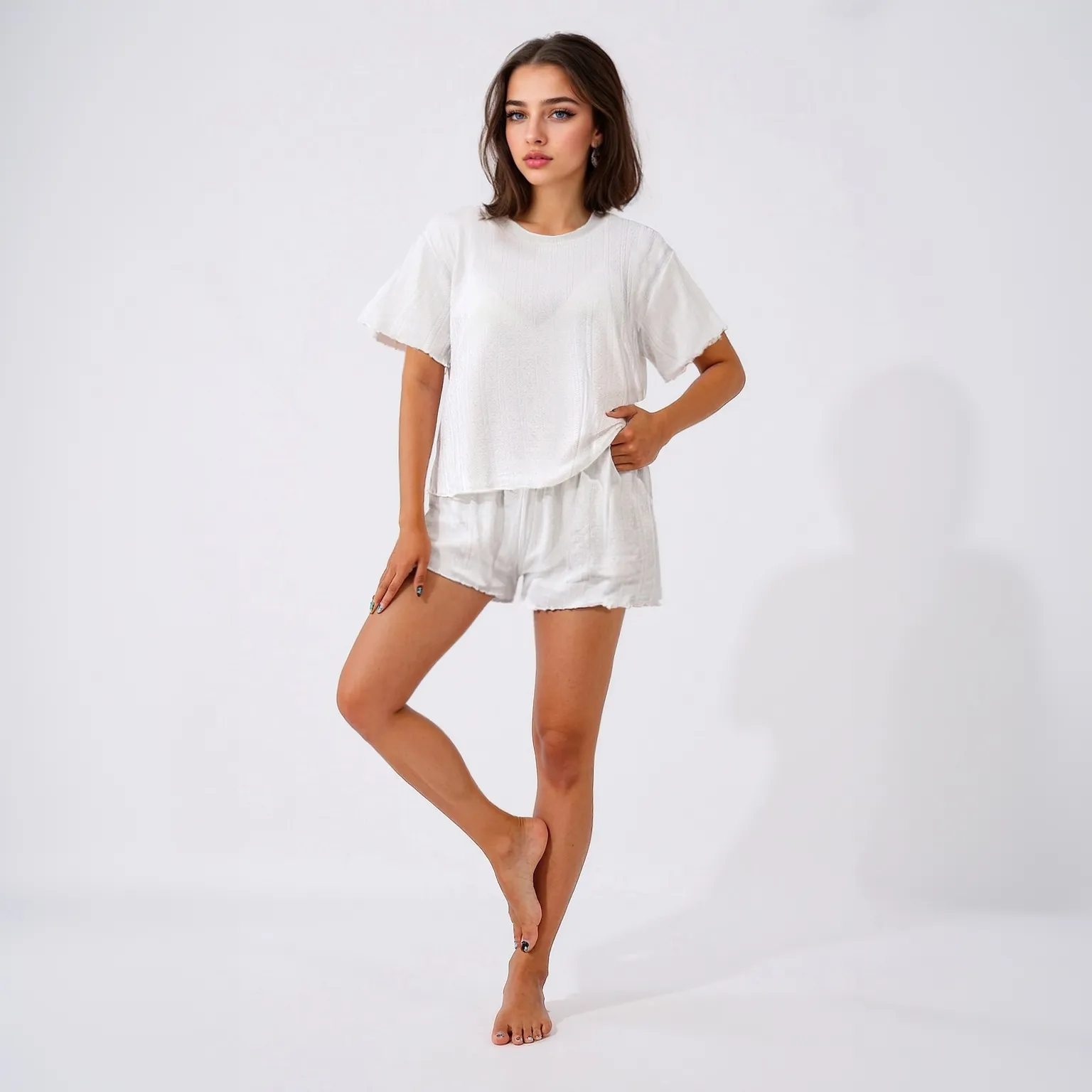 Wholesale Europe & US Cross-Border Bestseller Women's Pajama Set, Comfortable Crew Neck Top and Shorts, Casual Wearable-Outside Loungewear · Wholesale · OEM · Worldwide Shipping - View 1