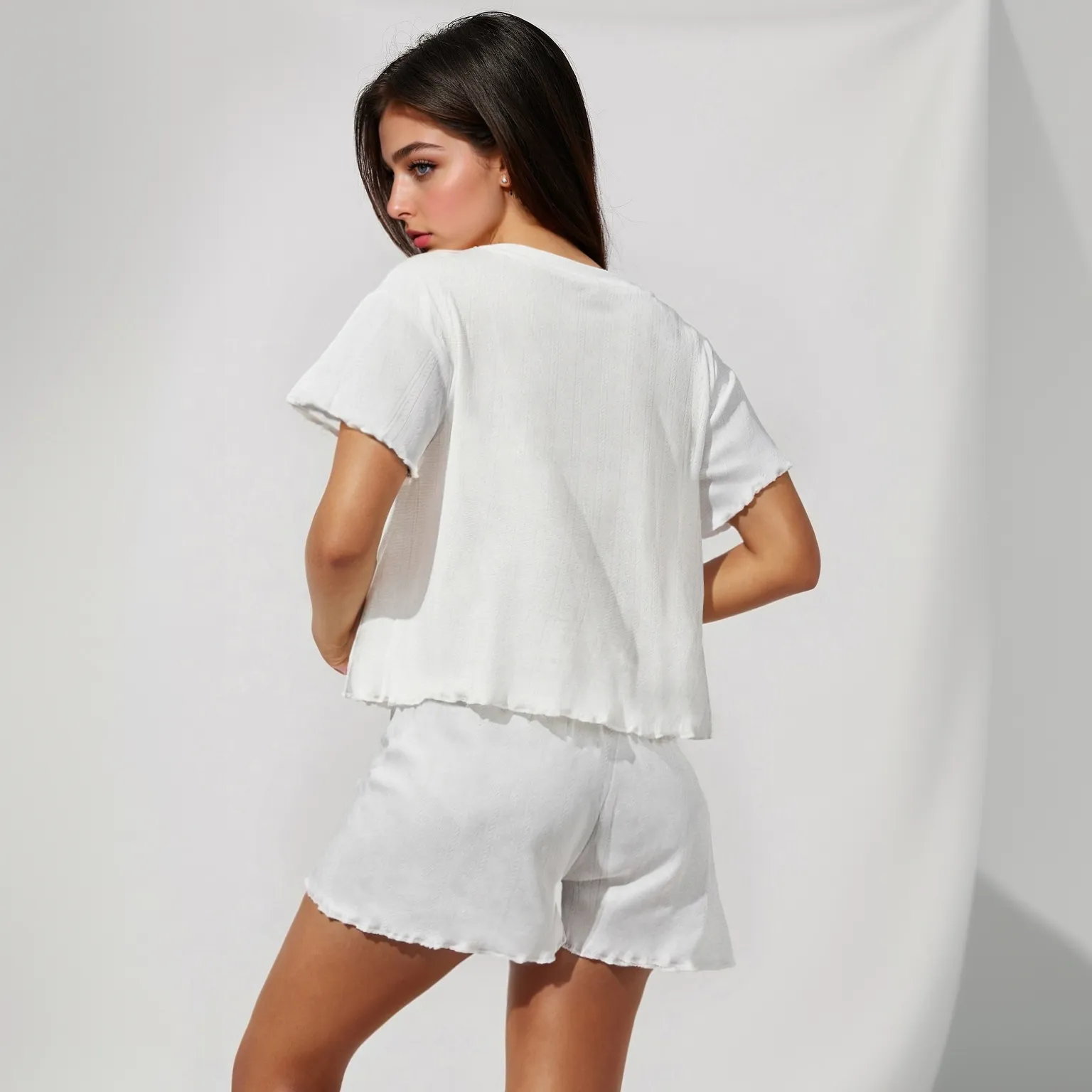 Wholesale Europe & US Cross-Border Bestseller Women's Pajama Set, Comfortable Crew Neck Top and Shorts, Casual Wearable-Outside Loungewear · Wholesale · OEM · Worldwide Shipping - View 2