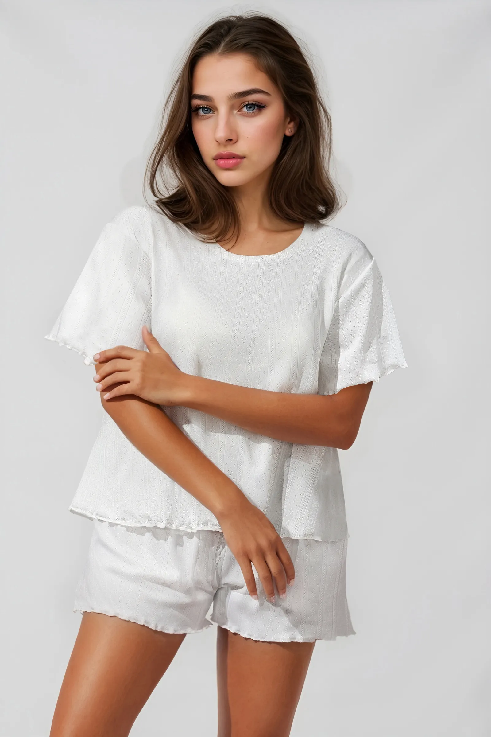 Wholesale Europe & US Cross-Border Bestseller Women's Pajama Set, Comfortable Crew Neck Top and Shorts, Casual Wearable-Outside Loungewear · Wholesale · OEM · Worldwide Shipping - Detail 5
