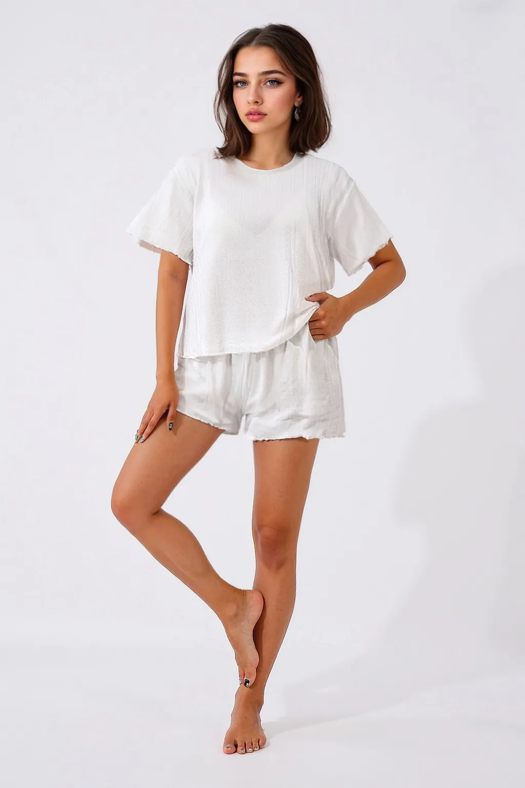 Wholesale Europe & US Cross-Border Bestseller Women's Pajama Set, Comfortable Crew Neck Top and Shorts, Casual Wearable-Outside Loungewear · Wholesale · OEM · Worldwide Shipping - Detail 2