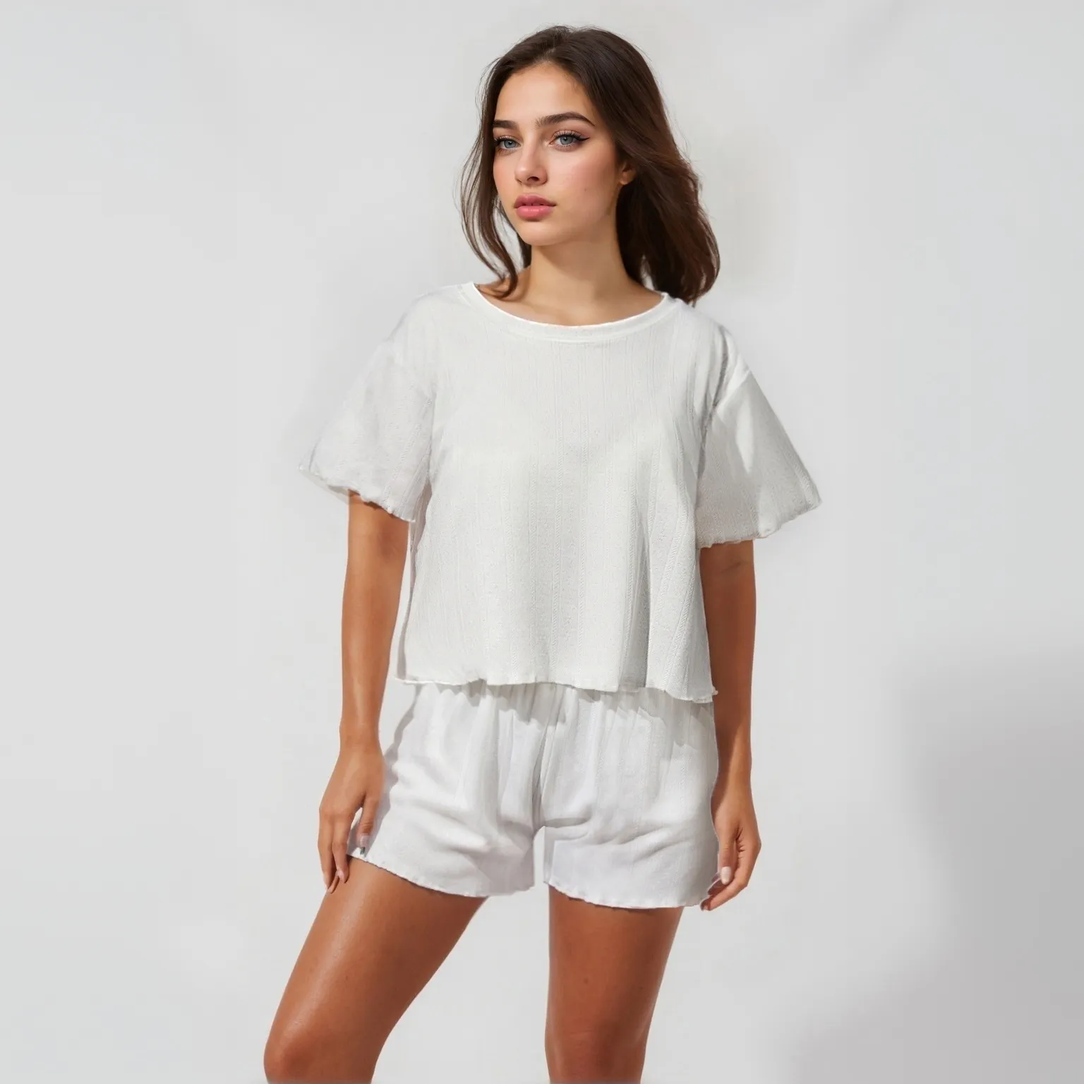 Wholesale Europe & US Cross-Border Bestseller Women's Pajama Set, Comfortable Crew Neck Top and Shorts, Casual Wearable-Outside Loungewear · Wholesale · OEM · Worldwide Shipping - View 3