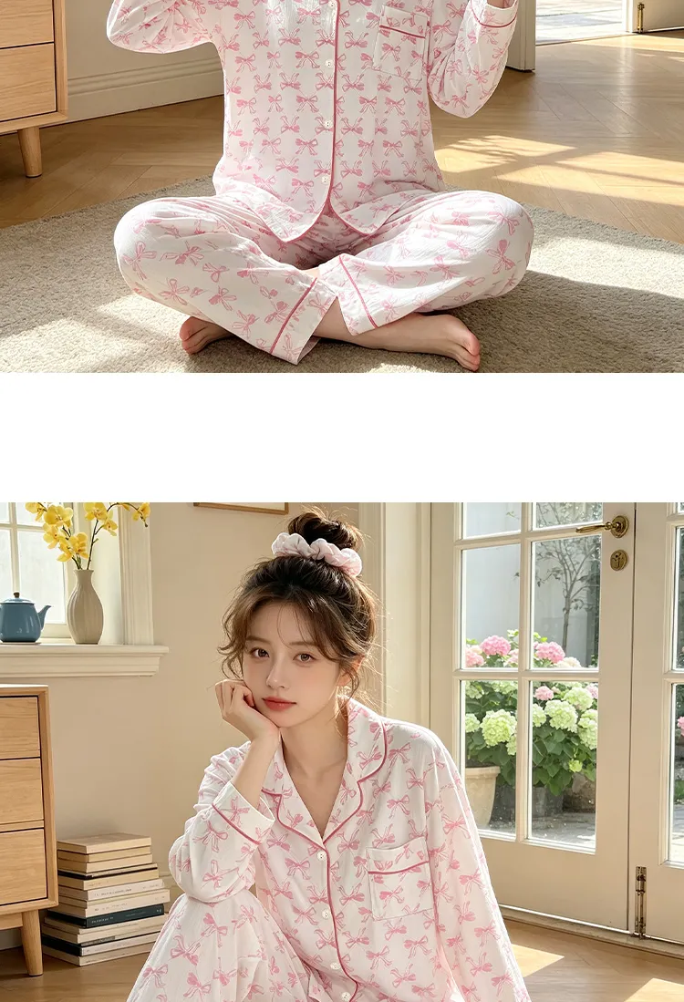Yuanxing 3579 Ins Style Japanese Sweet Xiaoxiang Style Butterfly Crinkle Fabric Long Sleeve Long Pants Loungewear Pajama Set · Wholesale · OEM · Worldwide Shipping - Detail 10