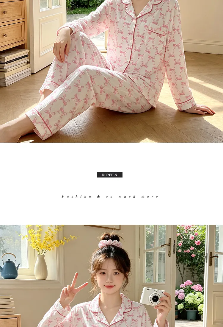 Yuanxing 3579 Ins Style Japanese Sweet Xiaoxiang Style Butterfly Crinkle Fabric Long Sleeve Long Pants Loungewear Pajama Set · Wholesale · OEM · Worldwide Shipping - Detail 9