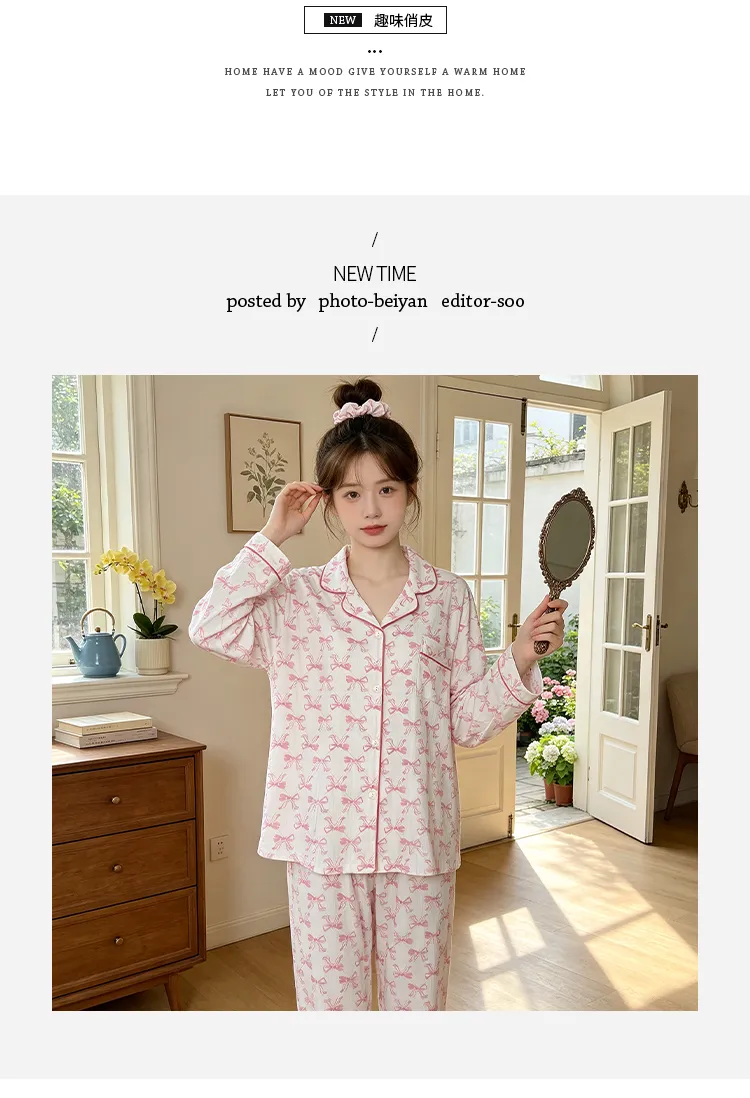 Yuanxing 3579 Ins Style Japanese Sweet Xiaoxiang Style Butterfly Crinkle Fabric Long Sleeve Long Pants Loungewear Pajama Set · Wholesale · OEM · Worldwide Shipping - Detail 5