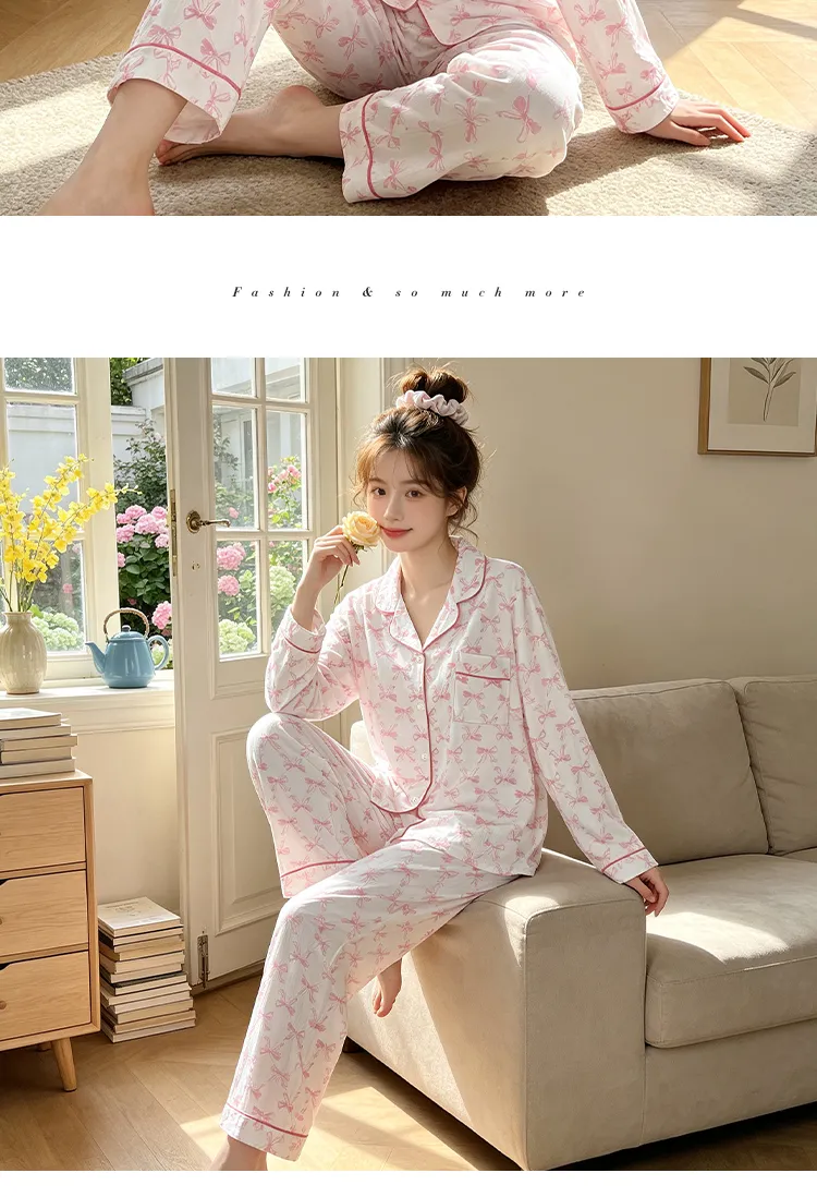Yuanxing 3579 Ins Style Japanese Sweet Xiaoxiang Style Butterfly Crinkle Fabric Long Sleeve Long Pants Loungewear Pajama Set · Wholesale · OEM · Worldwide Shipping - Detail 11