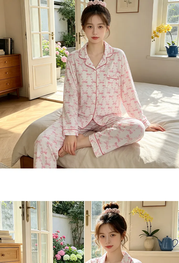 Yuanxing 3579 Ins Style Japanese Sweet Xiaoxiang Style Butterfly Crinkle Fabric Long Sleeve Long Pants Loungewear Pajama Set · Wholesale · OEM · Worldwide Shipping - Detail 8