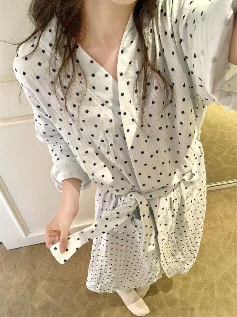 Lazy Style Vintage Polka Dot Print Robe Sleep Dress Pajamas Women's Spring Autumn Long Sleeve · Wholesale · OEM · Worldwide Shipping - Detail 15