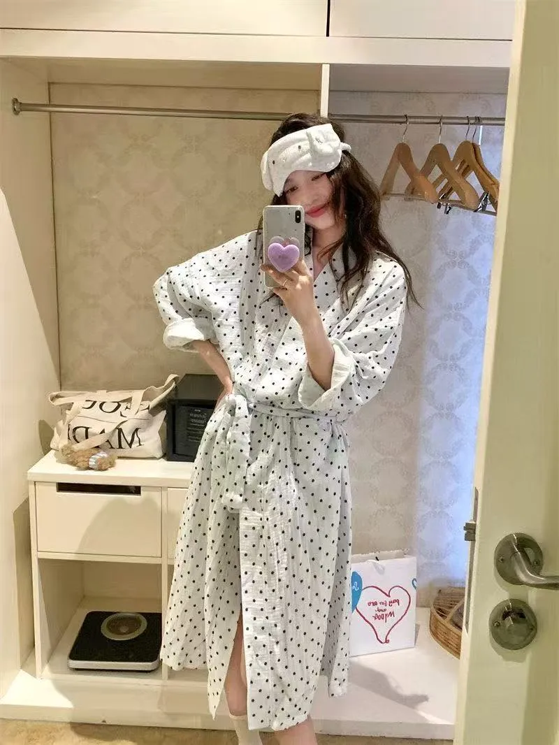 Lazy Style Vintage Polka Dot Print Robe Sleep Dress Pajamas Women's Spring Autumn Long Sleeve · Wholesale · OEM · Worldwide Shipping - Detail 14