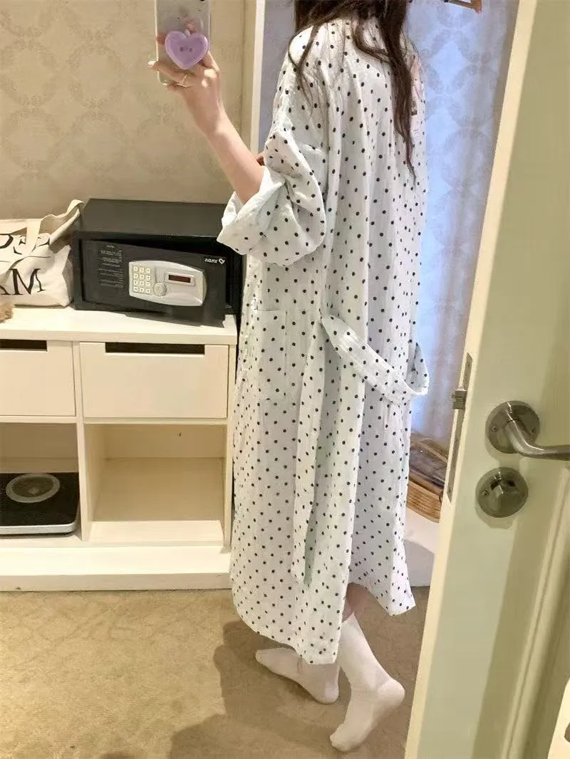 Lazy Style Vintage Polka Dot Print Robe Sleep Dress Pajamas Women's Spring Autumn Long Sleeve · Wholesale · OEM · Worldwide Shipping - Detail 16