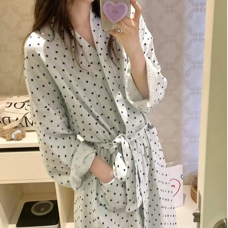 Lazy Style Vintage Polka Dot Print Robe Sleep Dress Pajamas Women's Spring Autumn Long Sleeve · Wholesale · OEM · Worldwide Shipping - Detail 6