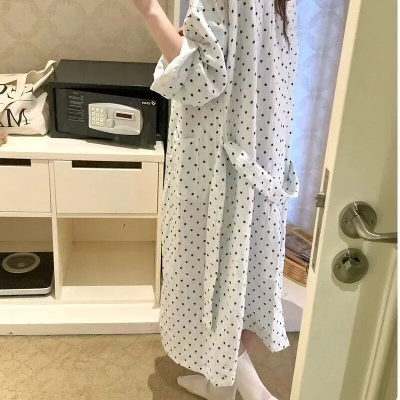 Lazy Style Vintage Polka Dot Print Robe Sleep Dress Pajamas Women's Spring Autumn Long Sleeve · Wholesale · OEM · Worldwide Shipping - Detail 7