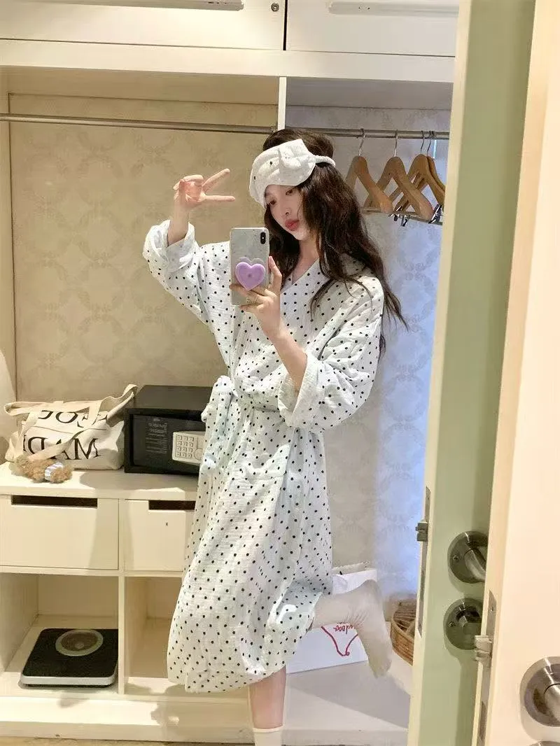Lazy Style Vintage Polka Dot Print Robe Sleep Dress Pajamas Women's Spring Autumn Long Sleeve · Wholesale · OEM · Worldwide Shipping - Detail 13