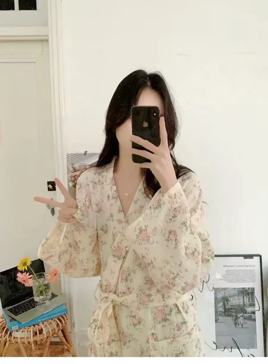 New Fresh Design Floral Nightgown Women, Summer Long Tie-Waist Loose Bathrobe · Wholesale · OEM · Worldwide Shipping - Detail 8
