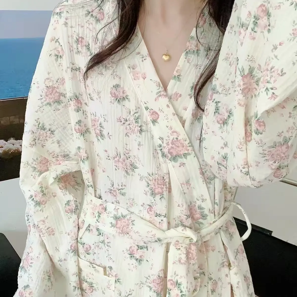 New Fresh Design Floral Nightgown Women, Summer Long Tie-Waist Loose Bathrobe · Wholesale · OEM · Worldwide Shipping - View 3