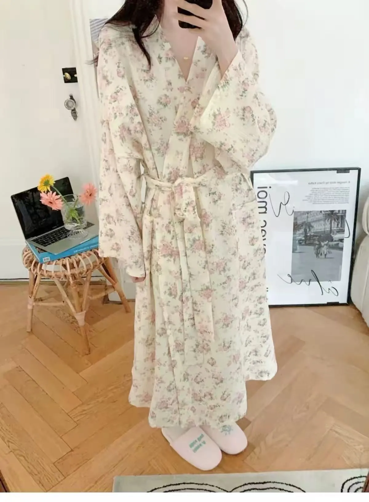 New Fresh Design Floral Nightgown Women, Summer Long Tie-Waist Loose Bathrobe · Wholesale · OEM · Worldwide Shipping - Detail 10