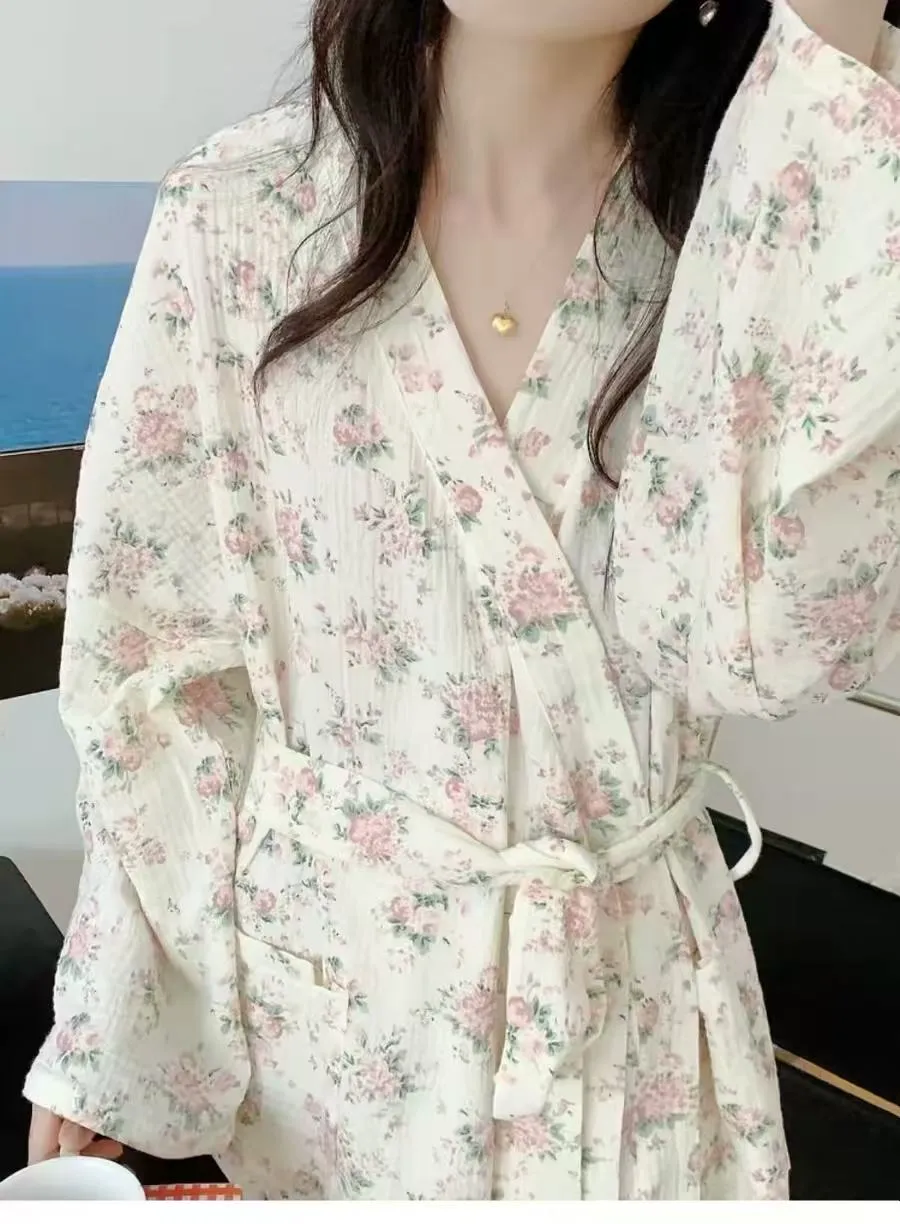 New Fresh Design Floral Nightgown Women, Summer Long Tie-Waist Loose Bathrobe · Wholesale · OEM · Worldwide Shipping - Detail 16