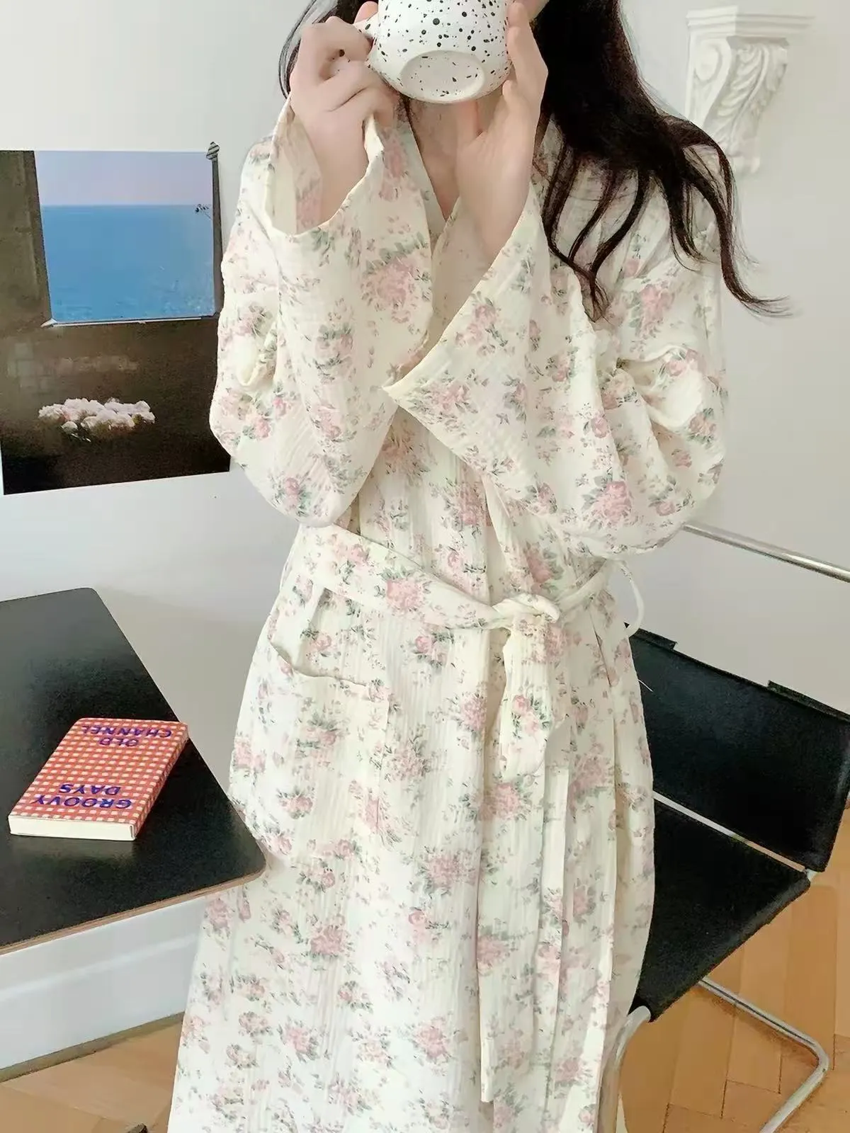 New Fresh Design Floral Nightgown Women, Summer Long Tie-Waist Loose Bathrobe · Wholesale · OEM · Worldwide Shipping - Detail 3
