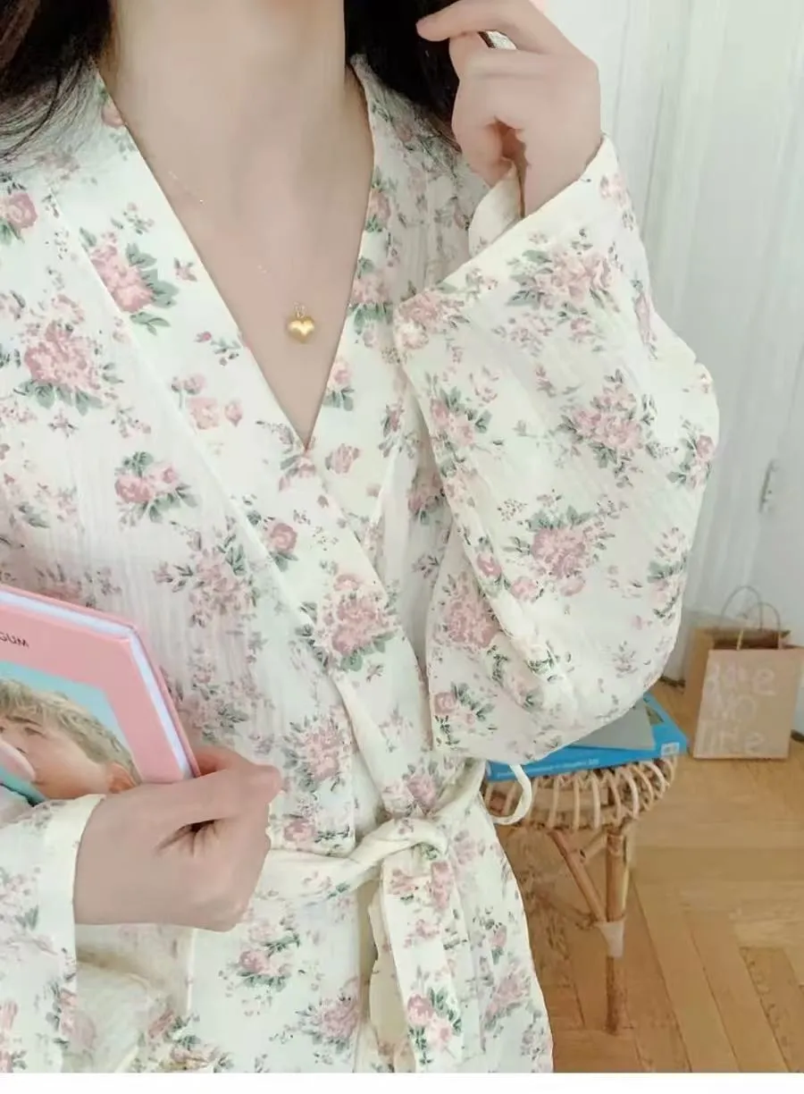 New Fresh Design Floral Nightgown Women, Summer Long Tie-Waist Loose Bathrobe · Wholesale · OEM · Worldwide Shipping - Detail 11