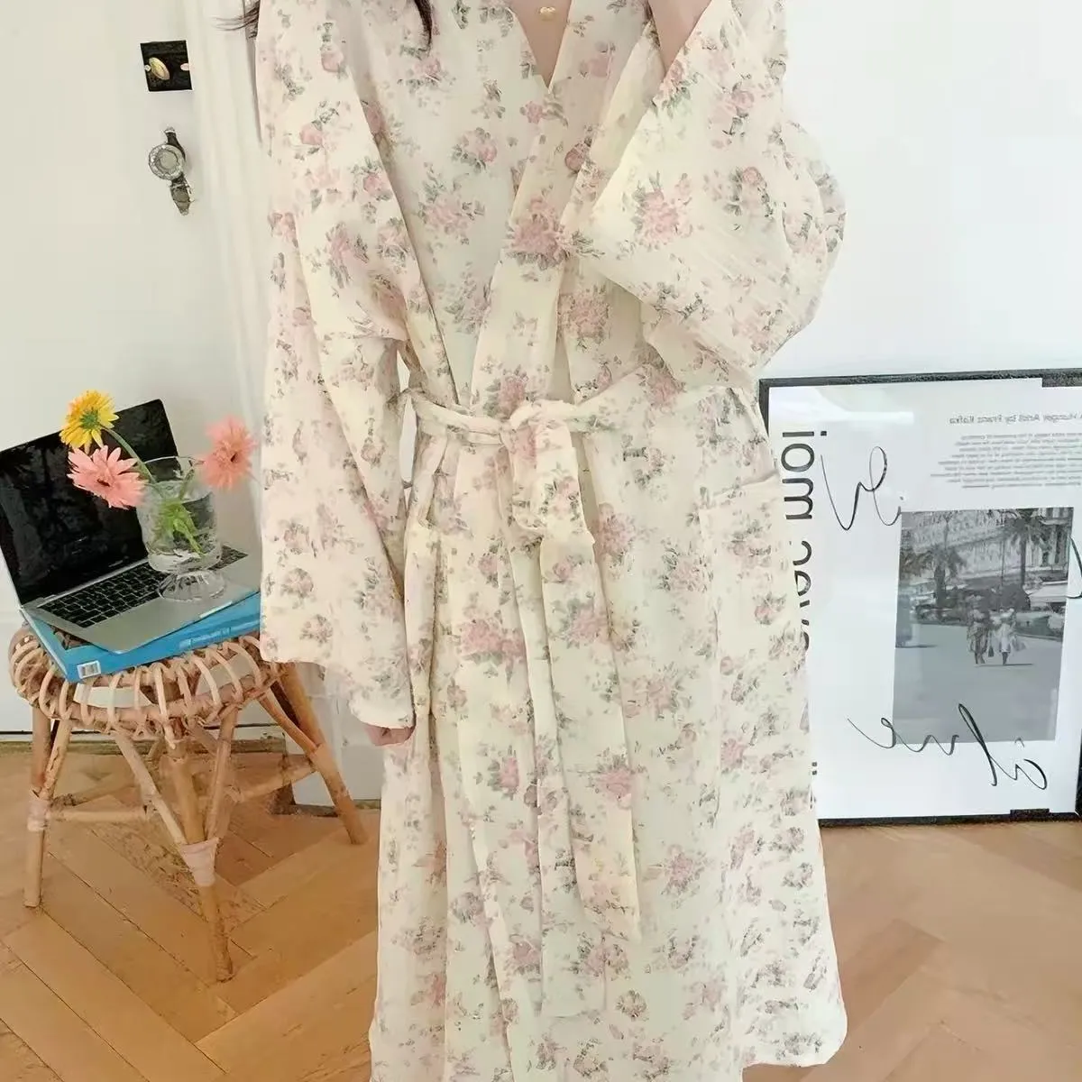 New Fresh Design Floral Nightgown Women, Summer Long Tie-Waist Loose Bathrobe · Wholesale · OEM · Worldwide Shipping - View 4