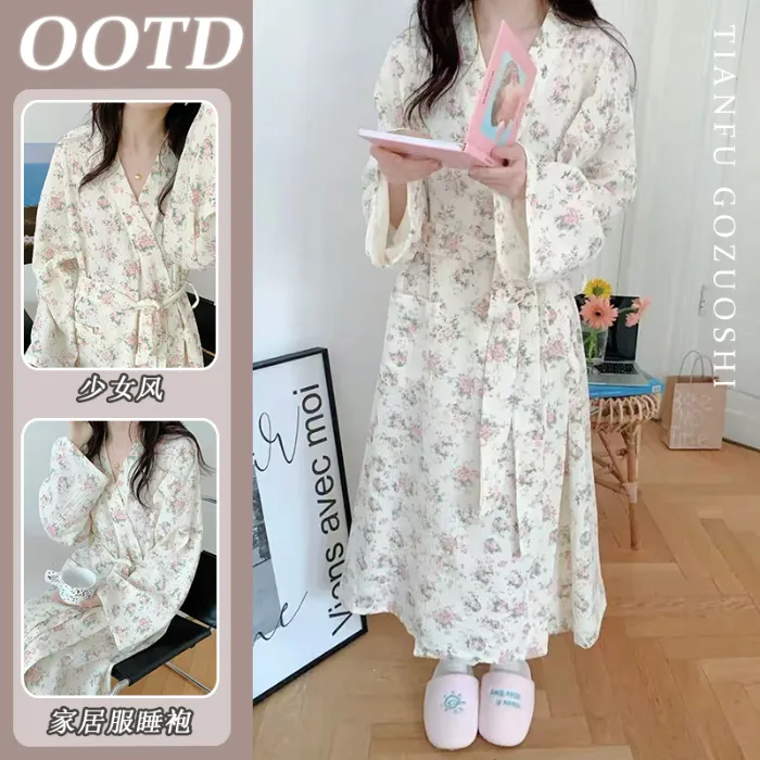 New Fresh Design Floral Nightgown Women, Summer Long Tie-Waist Loose Bathrobe · Wholesale · OEM · Worldwide Shipping - Detail 1
