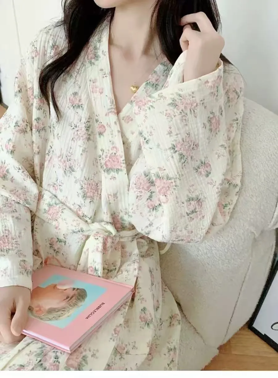 New Fresh Design Floral Nightgown Women, Summer Long Tie-Waist Loose Bathrobe · Wholesale · OEM · Worldwide Shipping - Detail 14
