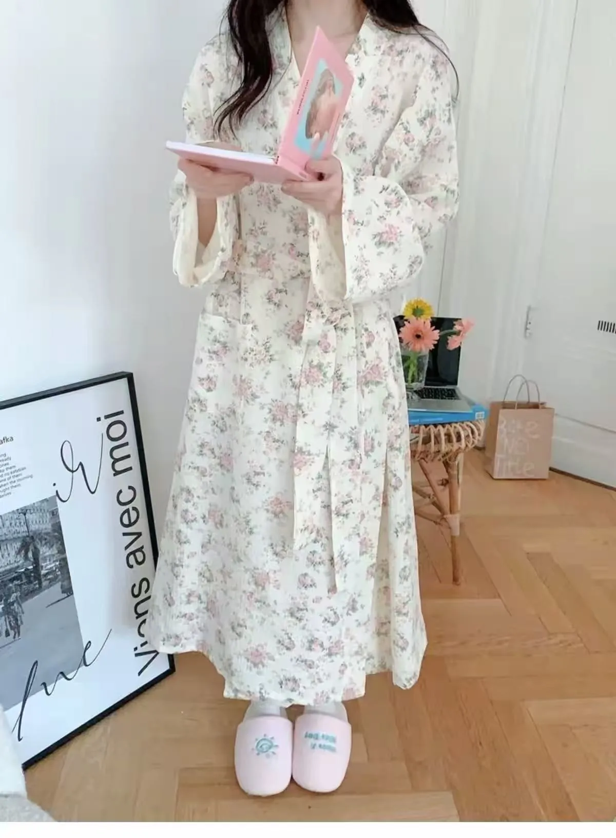 New Fresh Design Floral Nightgown Women, Summer Long Tie-Waist Loose Bathrobe · Wholesale · OEM · Worldwide Shipping - Detail 12