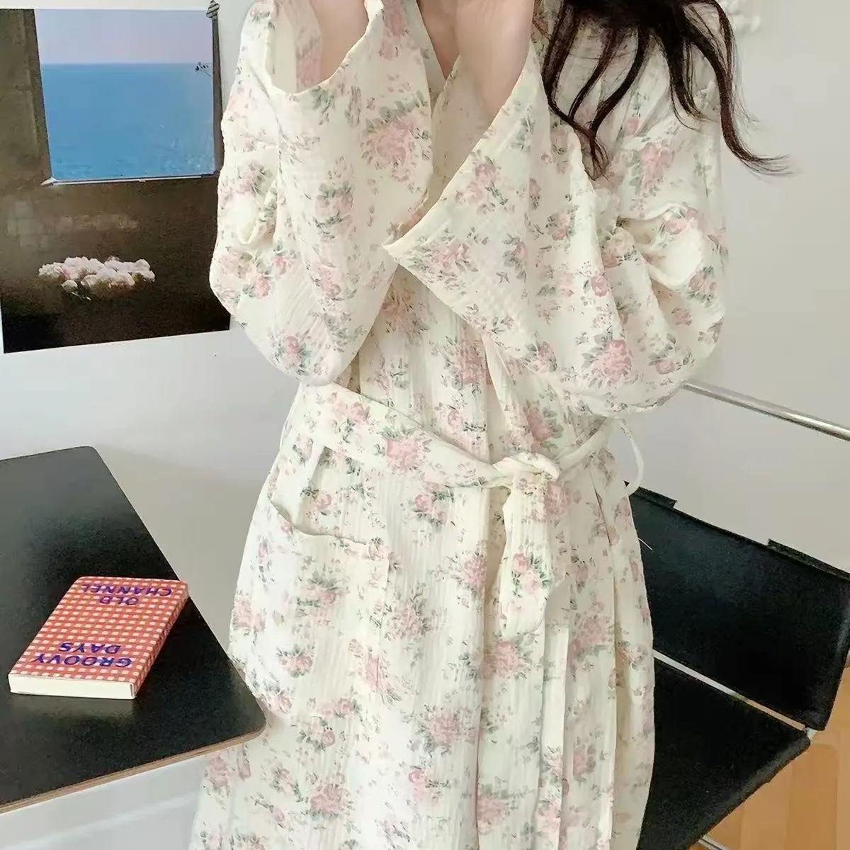 New Fresh Design Floral Nightgown Women, Summer Long Tie-Waist Loose Bathrobe · Wholesale · OEM · Worldwide Shipping - View 2