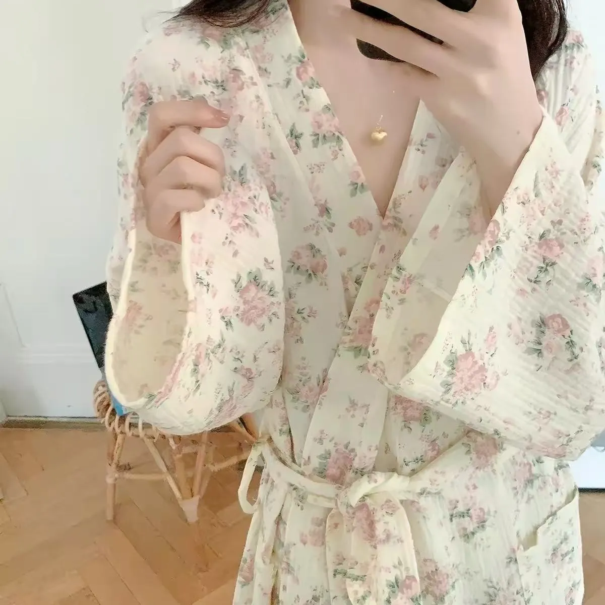 New Fresh Design Floral Nightgown Women, Summer Long Tie-Waist Loose Bathrobe · Wholesale · OEM · Worldwide Shipping - View 1