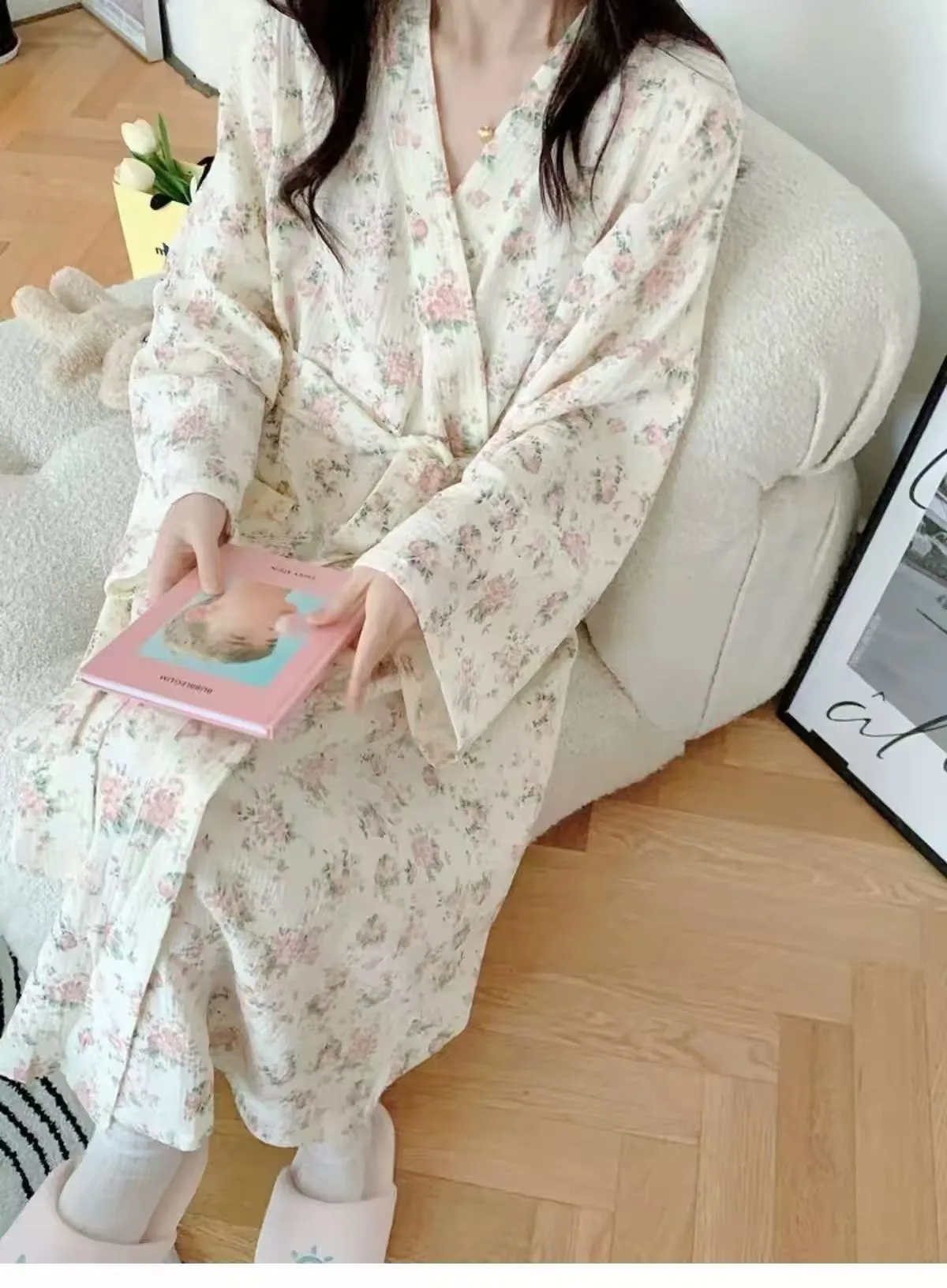 New Fresh Design Floral Nightgown Women, Summer Long Tie-Waist Loose Bathrobe · Wholesale · OEM · Worldwide Shipping - Detail 13