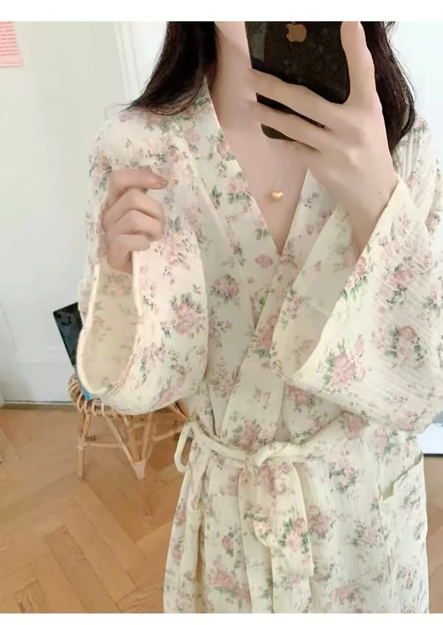 New Fresh Design Floral Nightgown Women, Summer Long Tie-Waist Loose Bathrobe · Wholesale · OEM · Worldwide Shipping - Detail 7