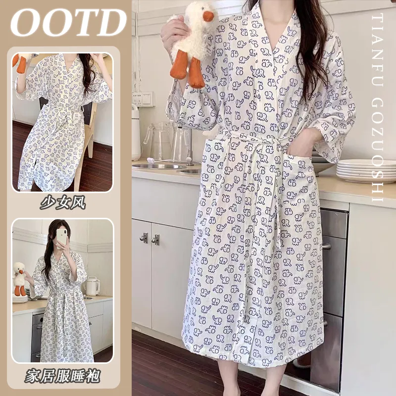 Jubah Tidur Wanita Musim Semi Panas Melangsingkan Kartun Gajah Gaun Tidur Pakaian Rumah Bisa Dipakai di Luar Jubah Tidur · Grosir · OEM · Pengiriman Global