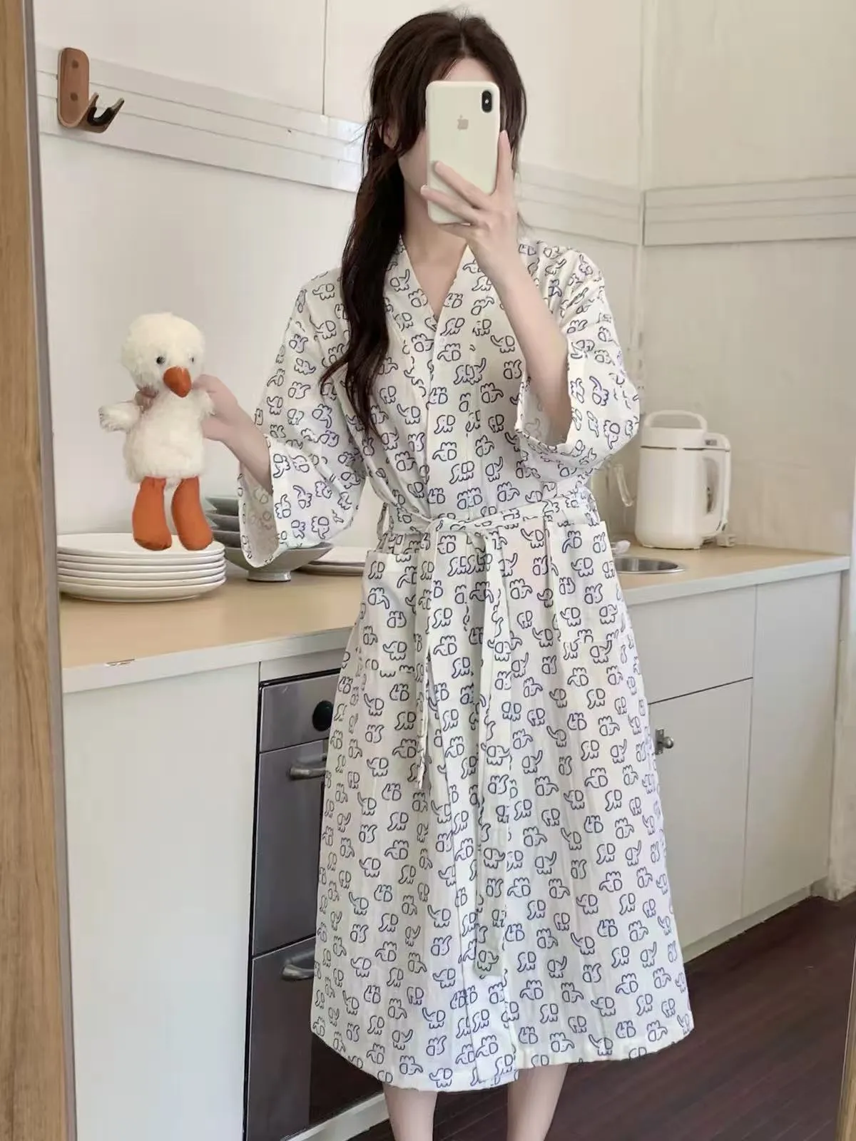 Robe de chambre femme printemps été amincissant éléphant cartoon chemise de nuit maison portable extérieur robe de chambre · Grossiste · OEM · Mondial - Detail 2