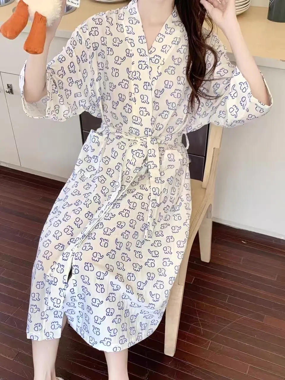 Robe de chambre femme printemps été amincissant éléphant cartoon chemise de nuit maison portable extérieur robe de chambre · Grossiste · OEM · Mondial - Detail 7