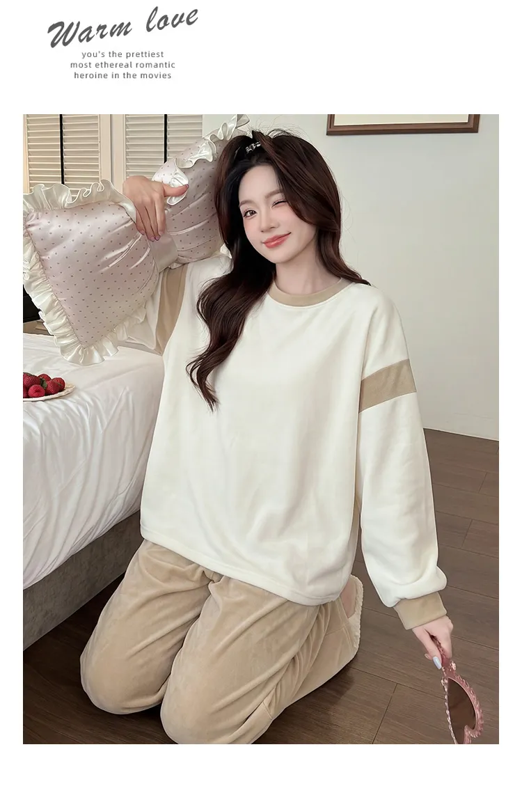 3783H# 겨울 신상품 두꺼운 아일랜드 플리스 파자마 여성 달콤한 긴팔 캐주얼 홈웨어 세트 280g · 도매 · OEM · 전 세계 배송 - Detail 8