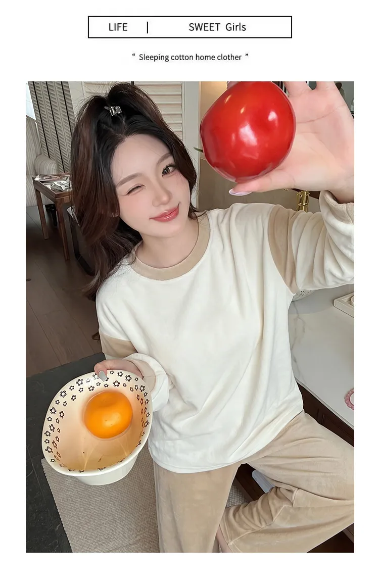 3783H# 겨울 신상품 두꺼운 아일랜드 플리스 파자마 여성 달콤한 긴팔 캐주얼 홈웨어 세트 280g · 도매 · OEM · 전 세계 배송 - Detail 10