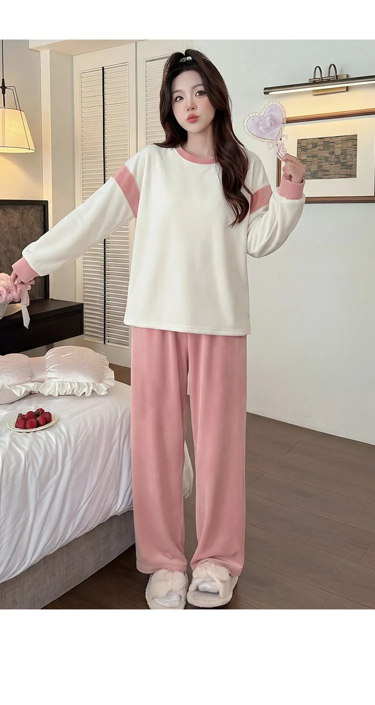 3783H# 겨울 신상품 두꺼운 아일랜드 플리스 파자마 여성 달콤한 긴팔 캐주얼 홈웨어 세트 280g · 도매 · OEM · 전 세계 배송 - Detail 16