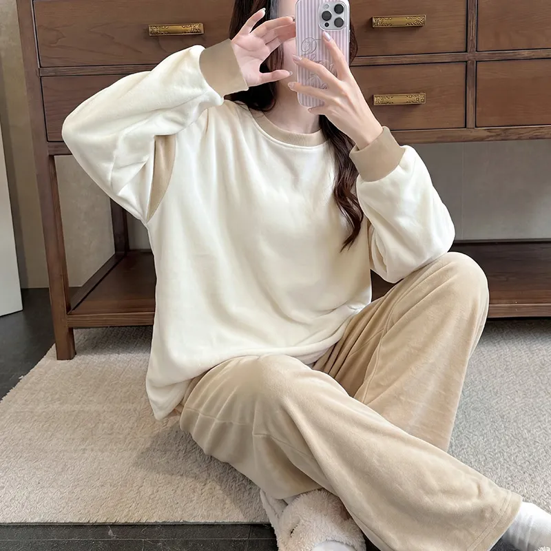 3783H# 겨울 신상품 두꺼운 아일랜드 플리스 파자마 여성 달콤한 긴팔 캐주얼 홈웨어 세트 280g · 도매 · OEM · 전 세계 배송