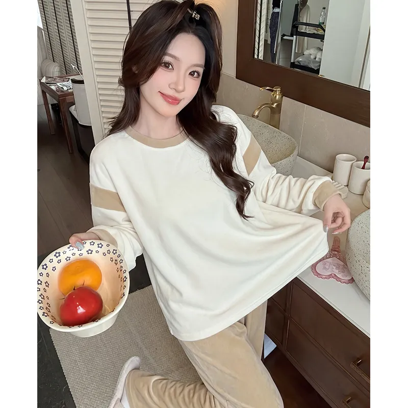 3783H# 겨울 신상품 두꺼운 아일랜드 플리스 파자마 여성 달콤한 긴팔 캐주얼 홈웨어 세트 280g · 도매 · OEM · 전 세계 배송 - View 2