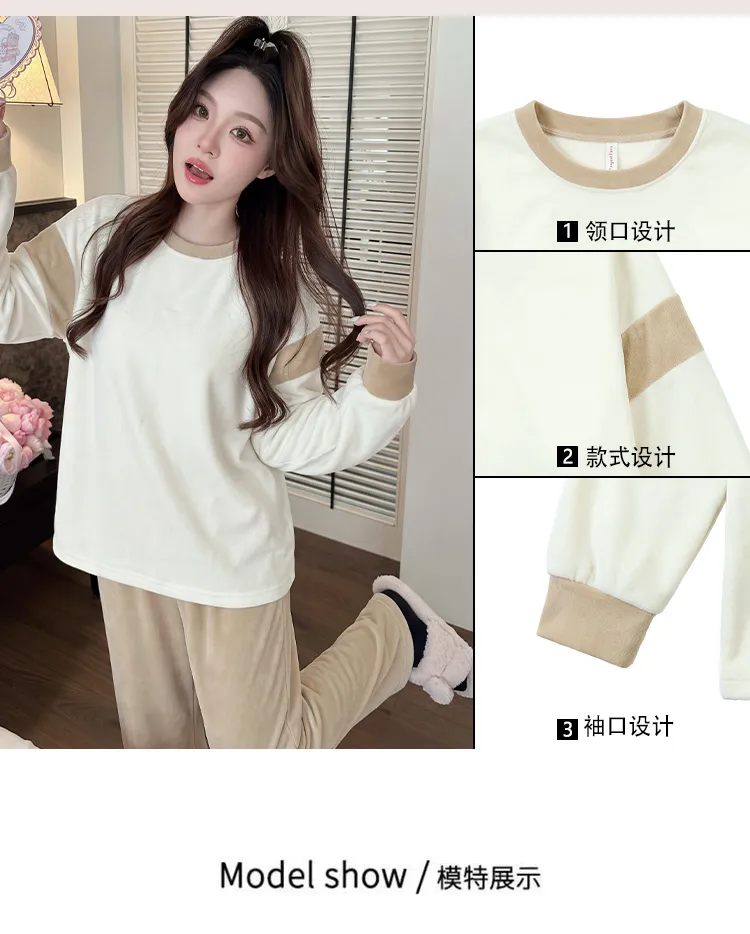 3783H# 겨울 신상품 두꺼운 아일랜드 플리스 파자마 여성 달콤한 긴팔 캐주얼 홈웨어 세트 280g · 도매 · OEM · 전 세계 배송 - Detail 6