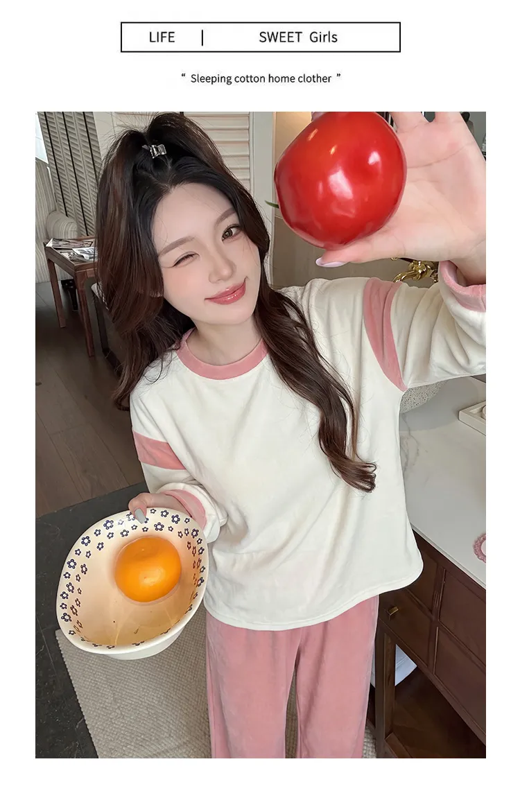3783H# 겨울 신상품 두꺼운 아일랜드 플리스 파자마 여성 달콤한 긴팔 캐주얼 홈웨어 세트 280g · 도매 · OEM · 전 세계 배송 - Detail 15