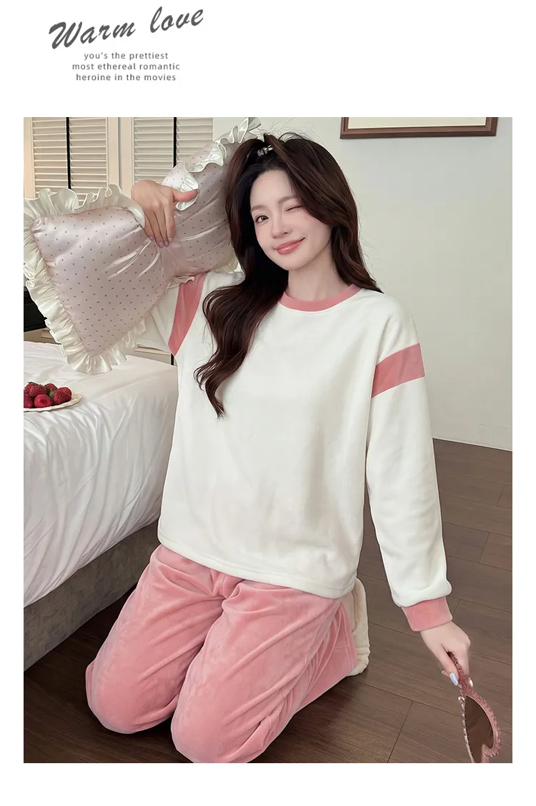 3783H# 겨울 신상품 두꺼운 아일랜드 플리스 파자마 여성 달콤한 긴팔 캐주얼 홈웨어 세트 280g · 도매 · OEM · 전 세계 배송 - Detail 13