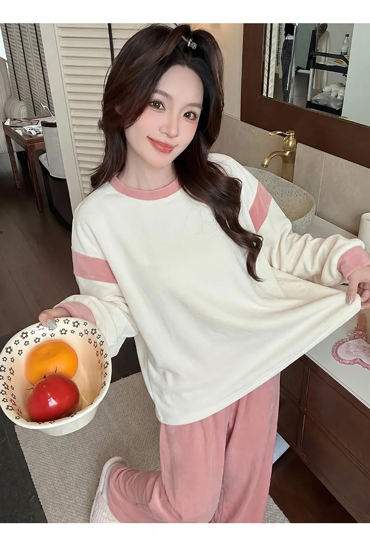 3783H# 겨울 신상품 두꺼운 아일랜드 플리스 파자마 여성 달콤한 긴팔 캐주얼 홈웨어 세트 280g · 도매 · OEM · 전 세계 배송 - Detail 14