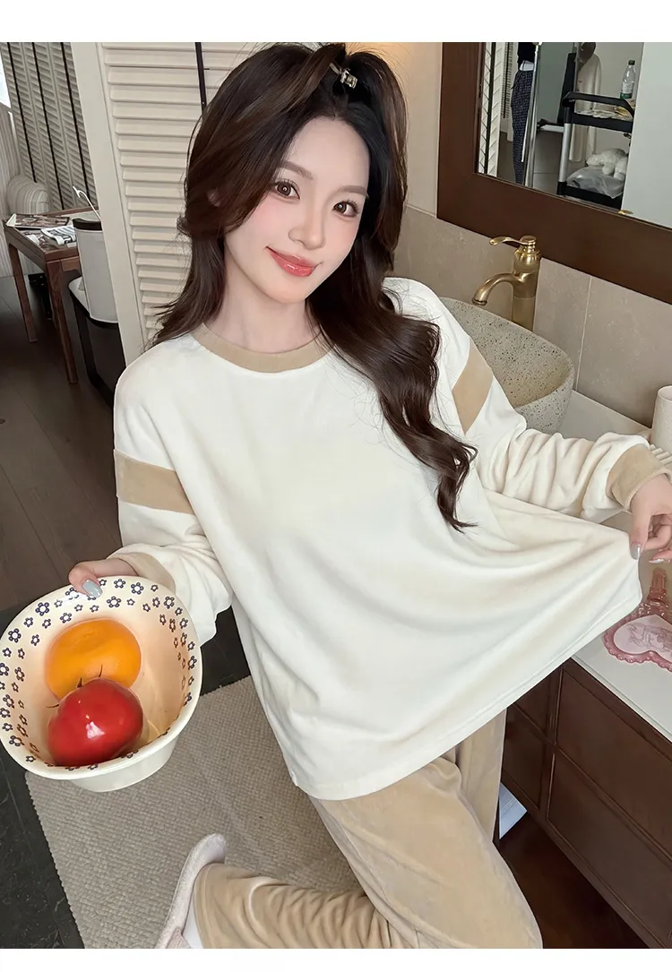 3783H# 겨울 신상품 두꺼운 아일랜드 플리스 파자마 여성 달콤한 긴팔 캐주얼 홈웨어 세트 280g · 도매 · OEM · 전 세계 배송 - Detail 9