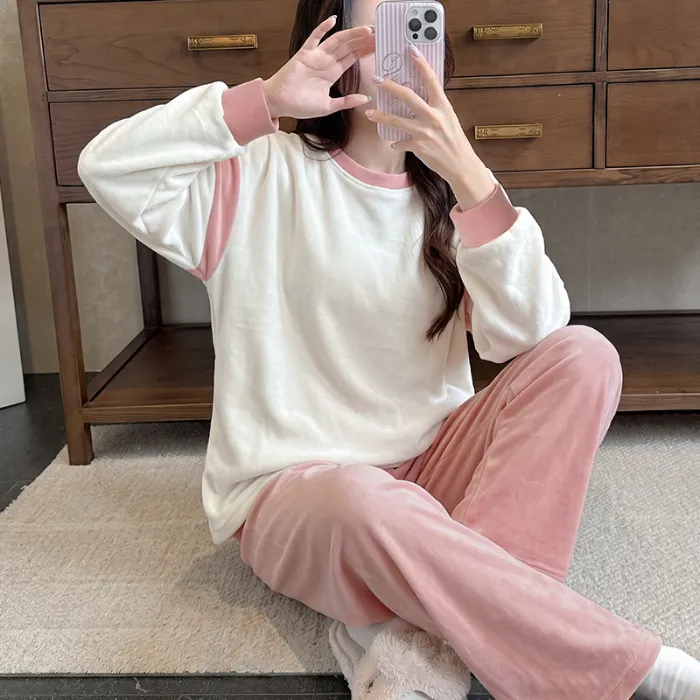 3783H# 겨울 신상품 두꺼운 아일랜드 플리스 파자마 여성 달콤한 긴팔 캐주얼 홈웨어 세트 280g · 도매 · OEM · 전 세계 배송 - Detail 2