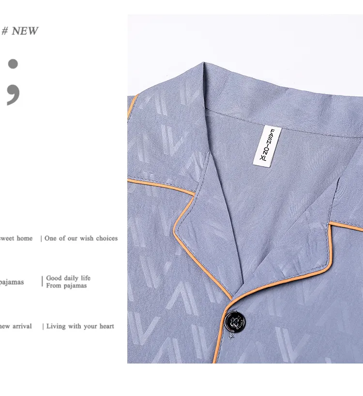 Men's Summer Thin Jacquard Lapel 3-Piece Loungewear Set, Cloud Cotton Breathable Comfortable Cardigan Pajamas · Wholesale · OEM · Worldwide Shipping - Detail 14